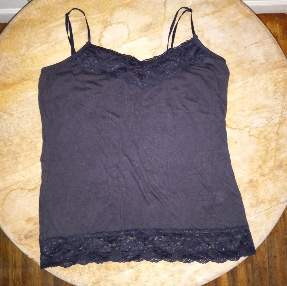 Black Lace Trimmed Cami Top